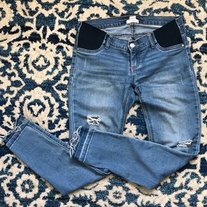 Side panel distressed maternity jeans
